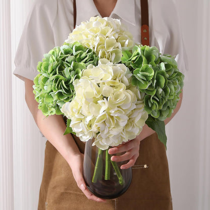 White Hydrangea Artificial Flowers, 22.5In Latex Faux Real Touch Large Hydrangea Flowers with Long Stems & Leaves for Home Office Decor Wedding Party Arrangements(White)