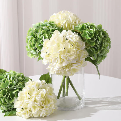 White Hydrangea Artificial Flowers, 22.5In Latex Faux Real Touch Large Hydrangea Flowers with Long Stems & Leaves for Home Office Decor Wedding Party Arrangements(White)
