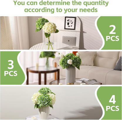 White Hydrangea Artificial Flowers, 22.5In Latex Faux Real Touch Large Hydrangea Flowers with Long Stems & Leaves for Home Office Decor Wedding Party Arrangements(White)