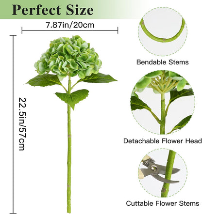 White Hydrangea Artificial Flowers, 22.5In Latex Faux Real Touch Large Hydrangea Flowers with Long Stems & Leaves for Home Office Decor Wedding Party Arrangements(White)