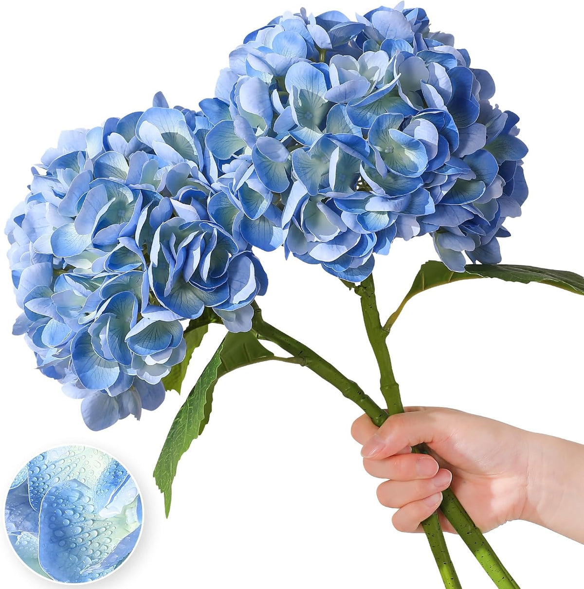 White Hydrangea Artificial Flowers, 22.5In Latex Faux Real Touch Large Hydrangea Flowers with Long Stems & Leaves for Home Office Decor Wedding Party Arrangements(White)