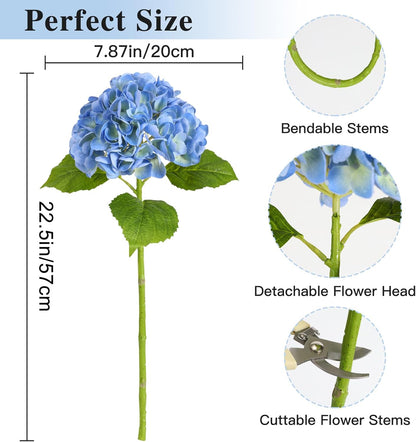 White Hydrangea Artificial Flowers, 22.5In Latex Faux Real Touch Large Hydrangea Flowers with Long Stems & Leaves for Home Office Decor Wedding Party Arrangements(White)