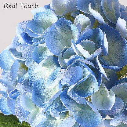 White Hydrangea Artificial Flowers, 22.5In Latex Faux Real Touch Large Hydrangea Flowers with Long Stems & Leaves for Home Office Decor Wedding Party Arrangements(White)
