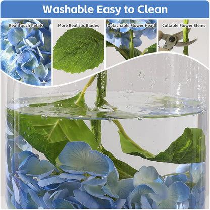 White Hydrangea Artificial Flowers, 22.5In Latex Faux Real Touch Large Hydrangea Flowers with Long Stems & Leaves for Home Office Decor Wedding Party Arrangements(White)