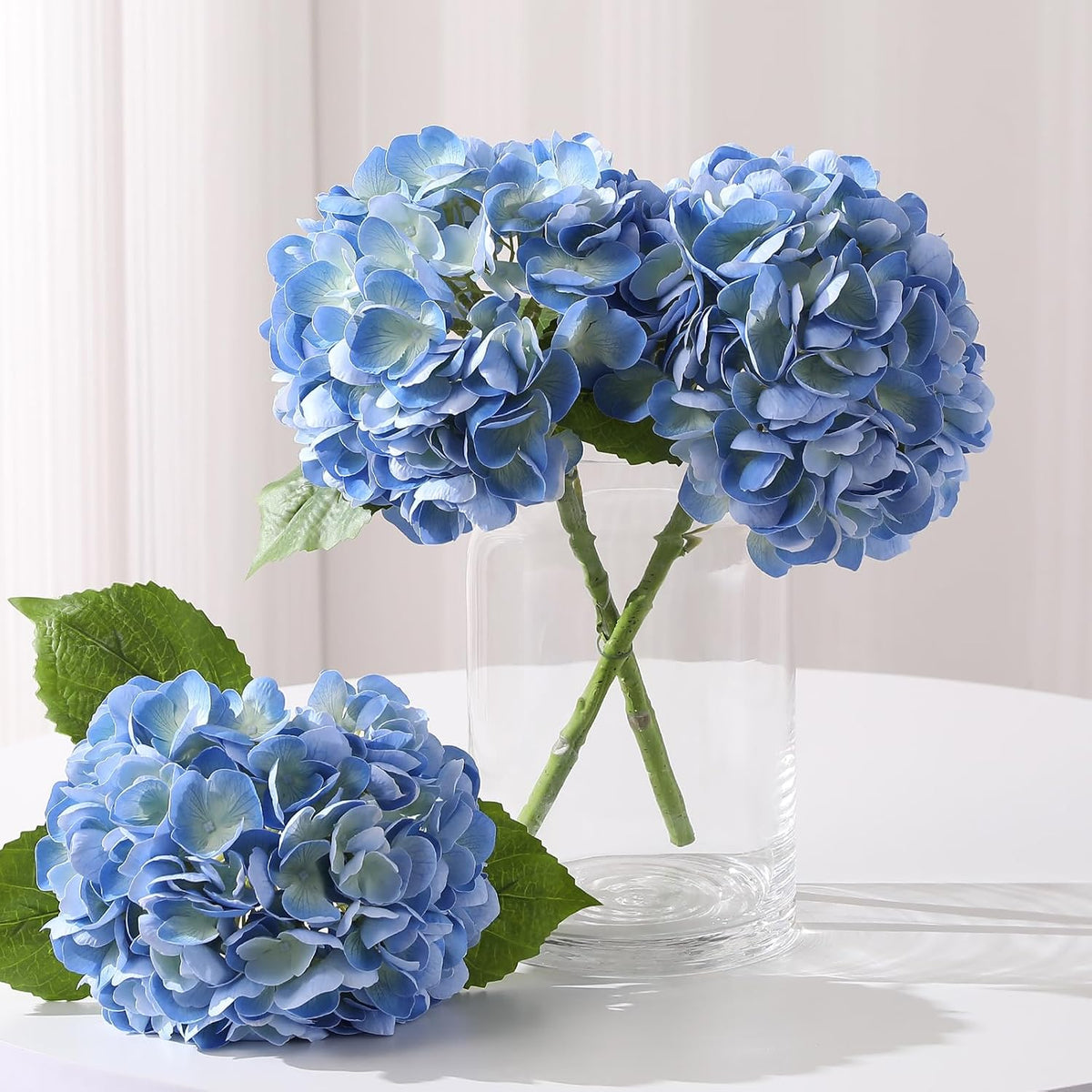 White Hydrangea Artificial Flowers, 22.5In Latex Faux Real Touch Large Hydrangea Flowers with Long Stems & Leaves for Home Office Decor Wedding Party Arrangements(White)