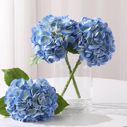 White Hydrangea Artificial Flowers, 22.5In Latex Faux Real Touch Large Hydrangea Flowers with Long Stems & Leaves for Home Office Decor Wedding Party Arrangements(White)