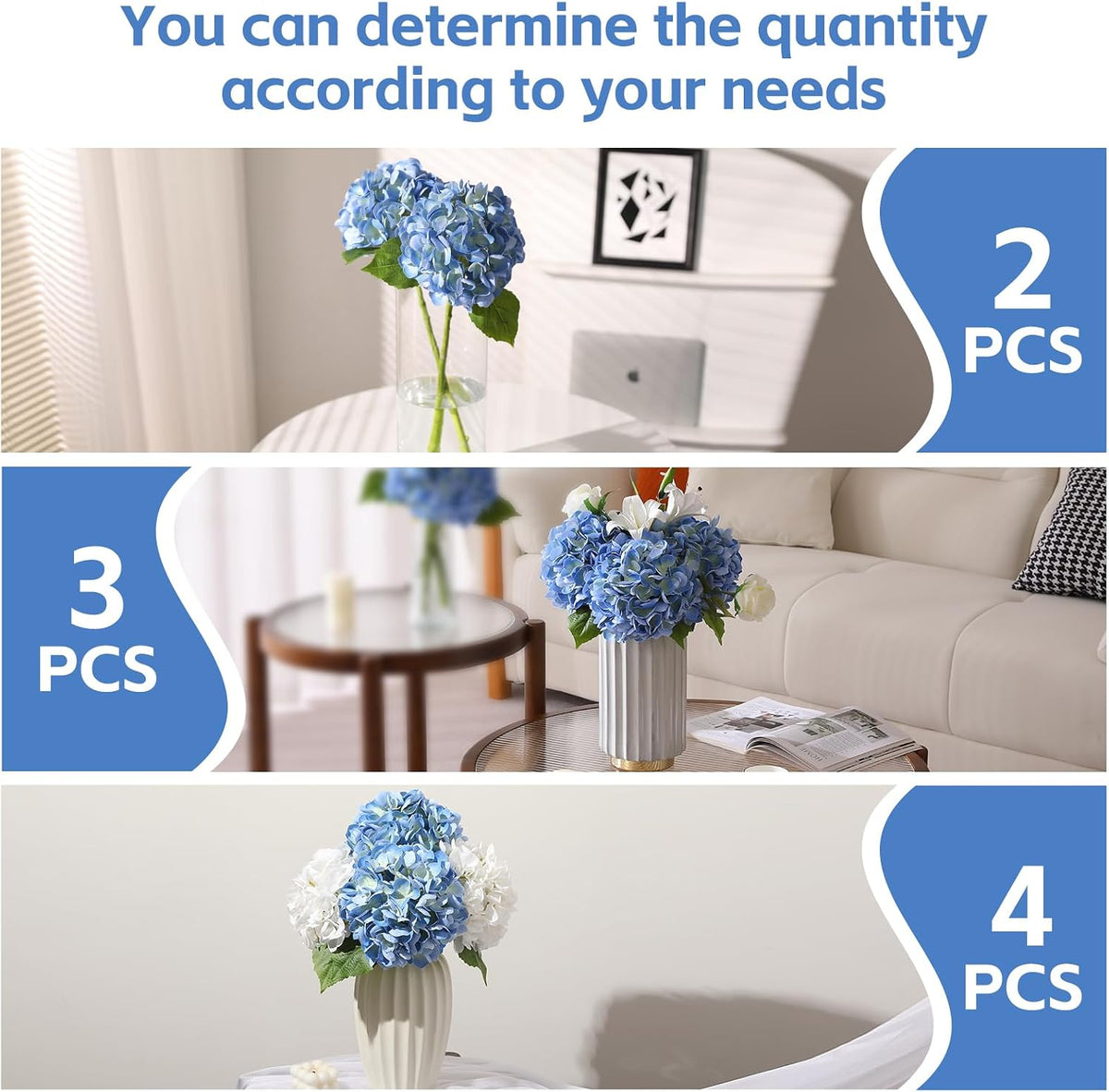 White Hydrangea Artificial Flowers, 22.5In Latex Faux Real Touch Large Hydrangea Flowers with Long Stems & Leaves for Home Office Decor Wedding Party Arrangements(White)