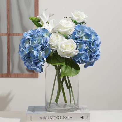 White Hydrangea Artificial Flowers, 22.5In Latex Faux Real Touch Large Hydrangea Flowers with Long Stems & Leaves for Home Office Decor Wedding Party Arrangements(White)