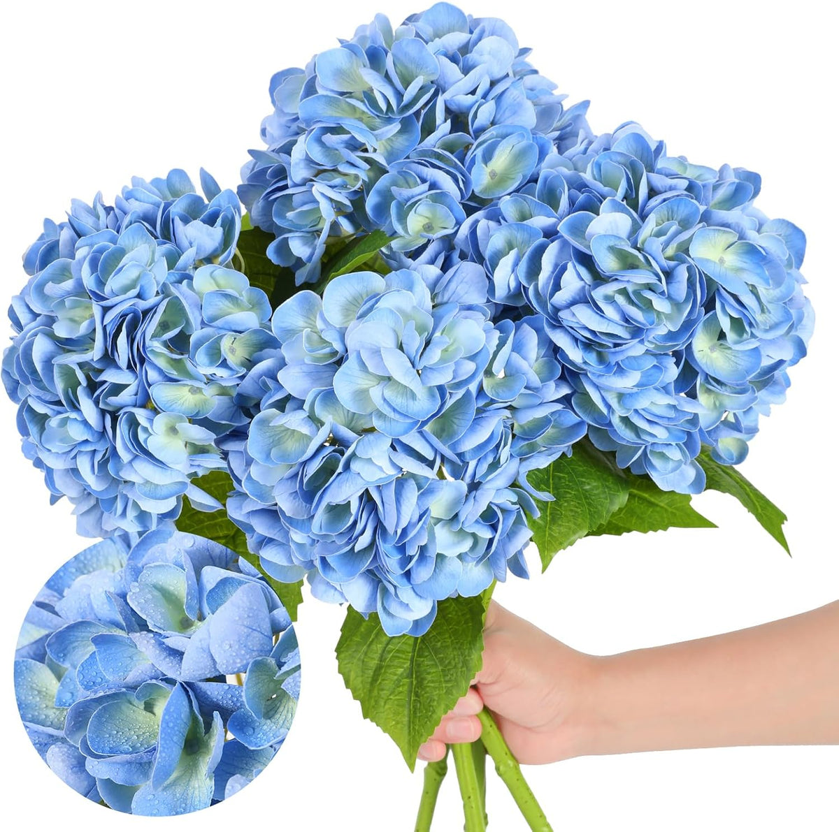 White Hydrangea Artificial Flowers, 22.5In Latex Faux Real Touch Large Hydrangea Flowers with Long Stems & Leaves for Home Office Decor Wedding Party Arrangements(White)