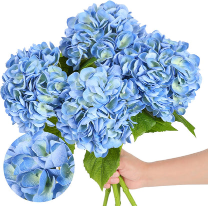 White Hydrangea Artificial Flowers, 22.5In Latex Faux Real Touch Large Hydrangea Flowers with Long Stems & Leaves for Home Office Decor Wedding Party Arrangements(White)