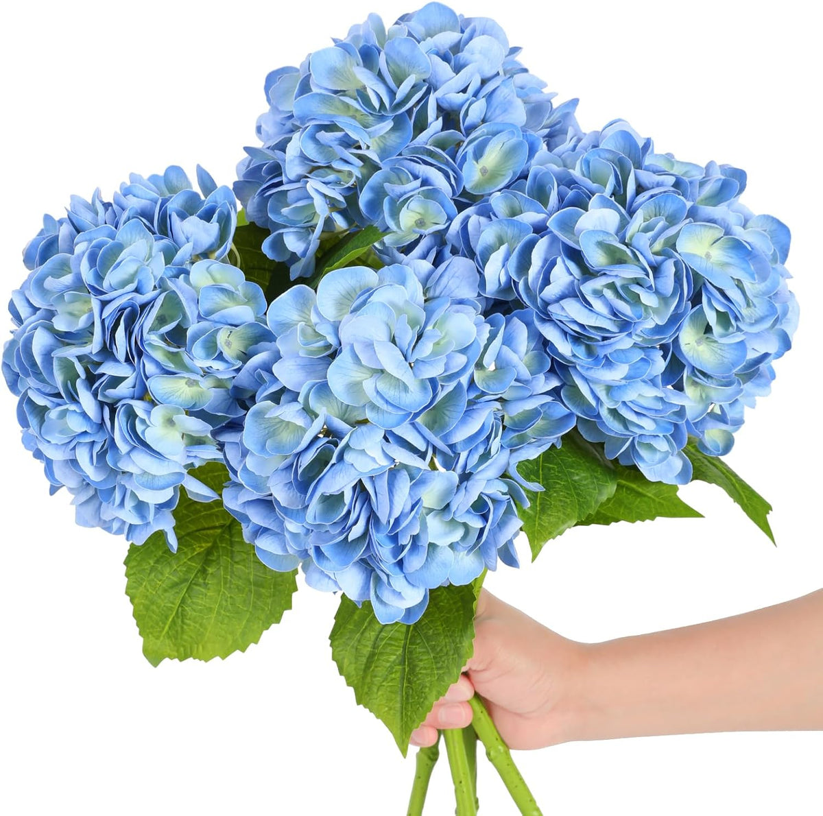 White Hydrangea Artificial Flowers, 22.5In Latex Faux Real Touch Large Hydrangea Flowers with Long Stems & Leaves for Home Office Decor Wedding Party Arrangements(White)