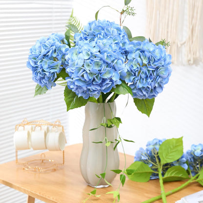 White Hydrangea Artificial Flowers, 22.5In Latex Faux Real Touch Large Hydrangea Flowers with Long Stems & Leaves for Home Office Decor Wedding Party Arrangements(White)