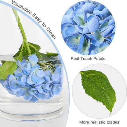 White Hydrangea Artificial Flowers, 22.5In Latex Faux Real Touch Large Hydrangea Flowers with Long Stems & Leaves for Home Office Decor Wedding Party Arrangements(White)