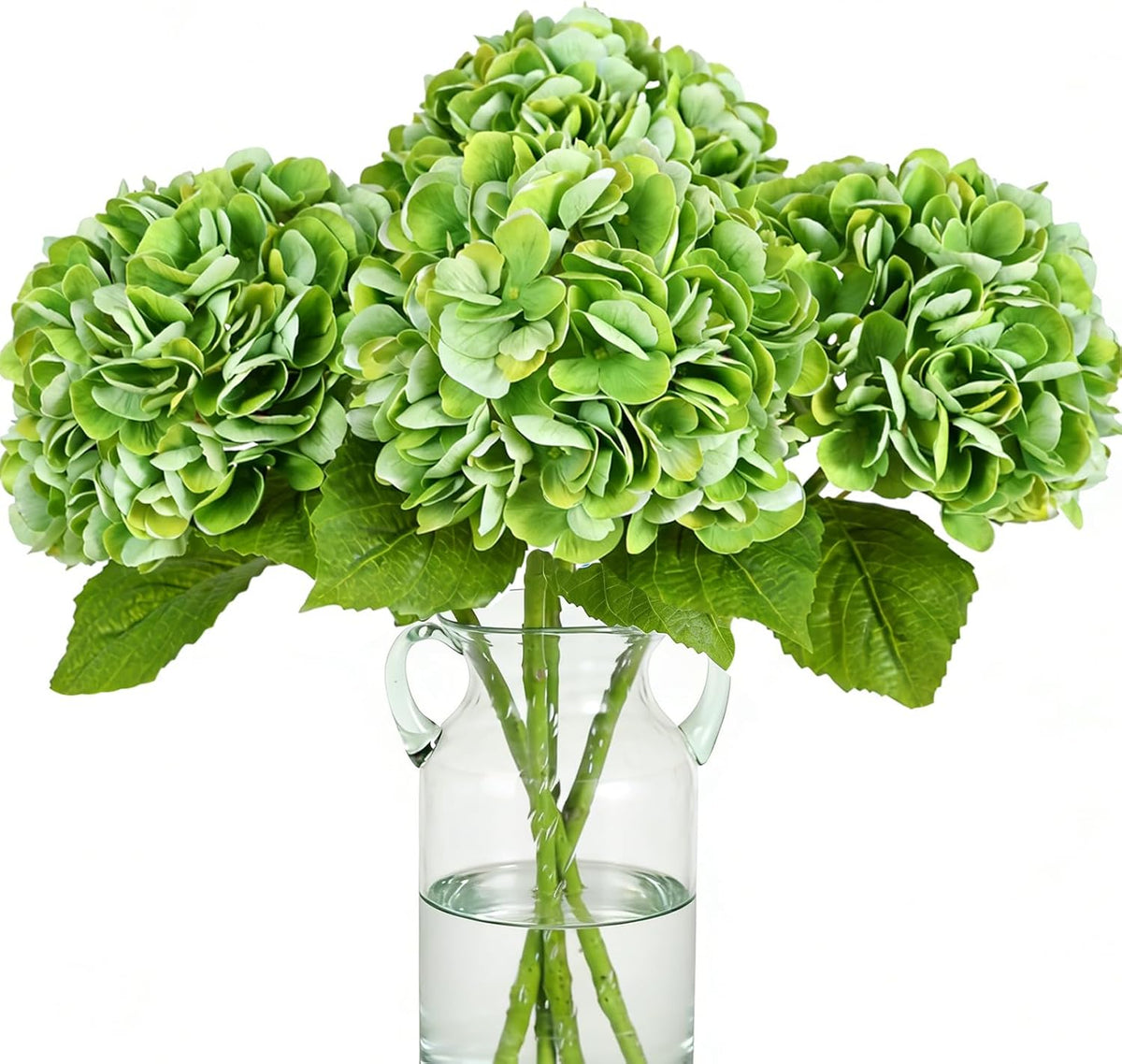 White Hydrangea Artificial Flowers, 22.5In Latex Faux Real Touch Large Hydrangea Flowers with Long Stems & Leaves for Home Office Decor Wedding Party Arrangements(White)