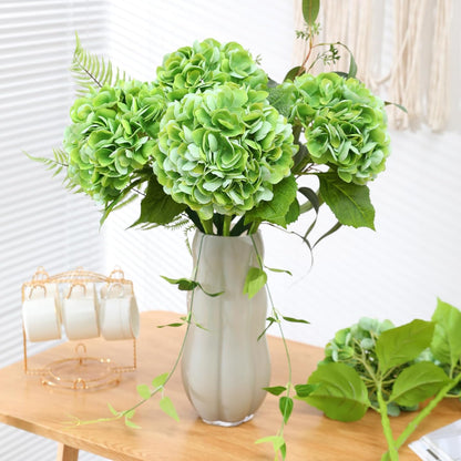 White Hydrangea Artificial Flowers, 22.5In Latex Faux Real Touch Large Hydrangea Flowers with Long Stems & Leaves for Home Office Decor Wedding Party Arrangements(White)