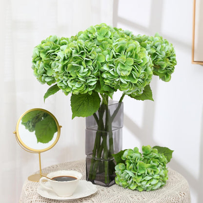 White Hydrangea Artificial Flowers, 22.5In Latex Faux Real Touch Large Hydrangea Flowers with Long Stems & Leaves for Home Office Decor Wedding Party Arrangements(White)