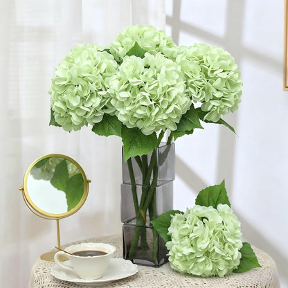 White Hydrangea Artificial Flowers, 22.5In Latex Faux Real Touch Large Hydrangea Flowers with Long Stems & Leaves for Home Office Decor Wedding Party Arrangements(White)