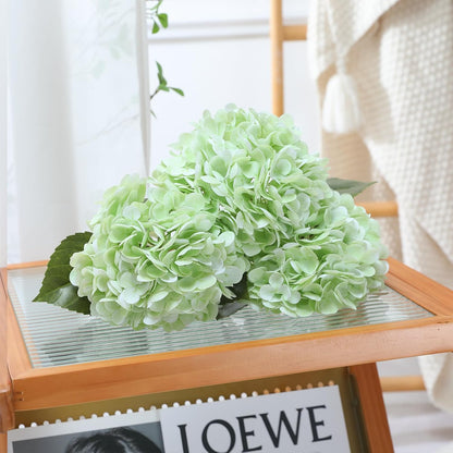 White Hydrangea Artificial Flowers, 22.5In Latex Faux Real Touch Large Hydrangea Flowers with Long Stems & Leaves for Home Office Decor Wedding Party Arrangements(White)