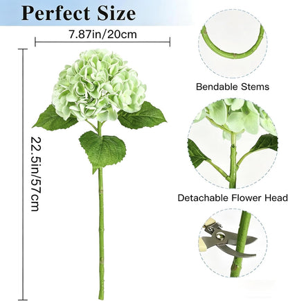 White Hydrangea Artificial Flowers, 22.5In Latex Faux Real Touch Large Hydrangea Flowers with Long Stems & Leaves for Home Office Decor Wedding Party Arrangements(White)