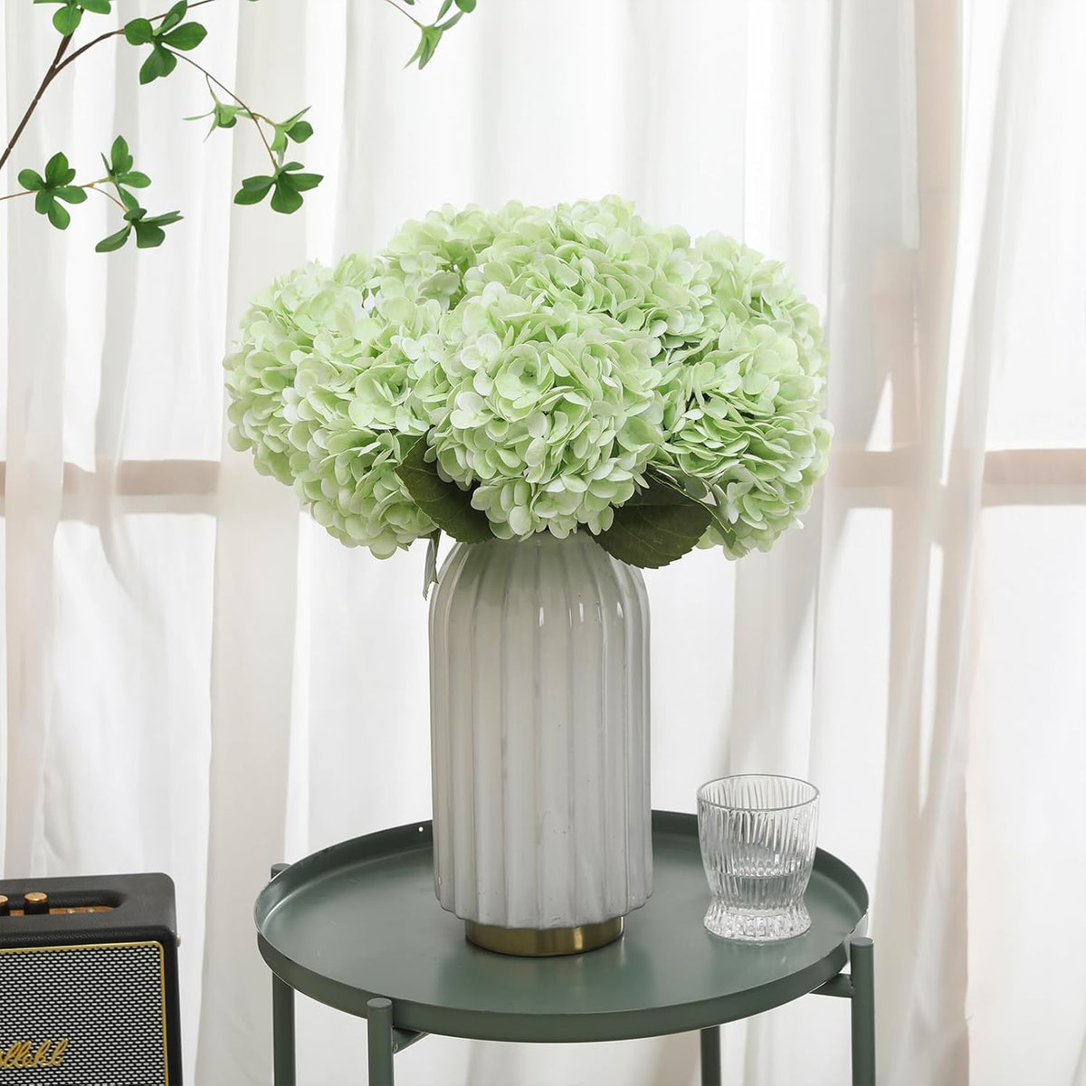 White Hydrangea Artificial Flowers, 22.5In Latex Faux Real Touch Large Hydrangea Flowers with Long Stems & Leaves for Home Office Decor Wedding Party Arrangements(White)