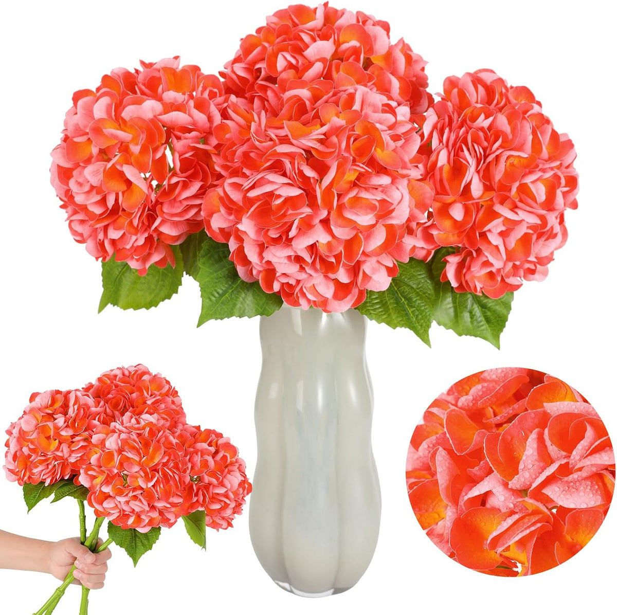 White Hydrangea Artificial Flowers, 22.5In Latex Faux Real Touch Large Hydrangea Flowers with Long Stems & Leaves for Home Office Decor Wedding Party Arrangements(White)