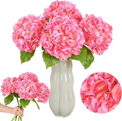 White Hydrangea Artificial Flowers, 22.5In Latex Faux Real Touch Large Hydrangea Flowers with Long Stems & Leaves for Home Office Decor Wedding Party Arrangements(White)