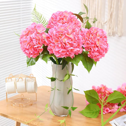 White Hydrangea Artificial Flowers, 22.5In Latex Faux Real Touch Large Hydrangea Flowers with Long Stems & Leaves for Home Office Decor Wedding Party Arrangements(White)