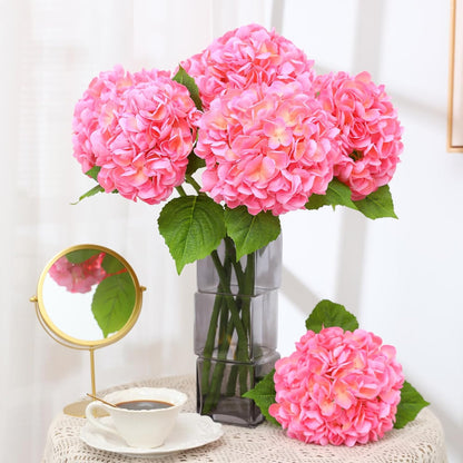 White Hydrangea Artificial Flowers, 22.5In Latex Faux Real Touch Large Hydrangea Flowers with Long Stems & Leaves for Home Office Decor Wedding Party Arrangements(White)