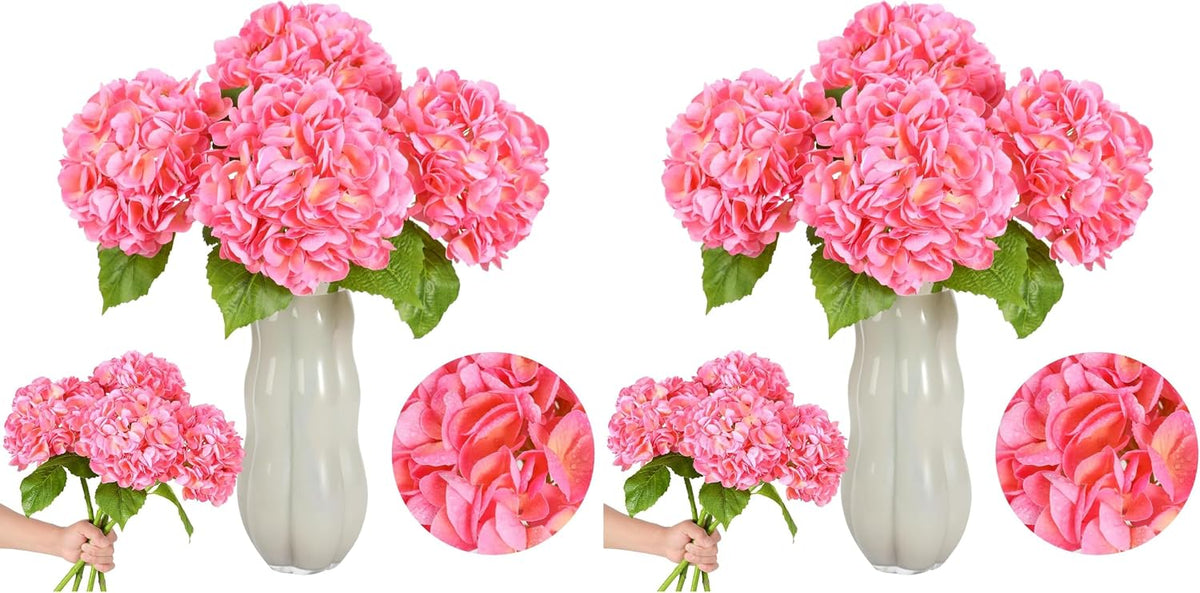 White Hydrangea Artificial Flowers, 22.5In Latex Faux Real Touch Large Hydrangea Flowers with Long Stems & Leaves for Home Office Decor Wedding Party Arrangements(White)