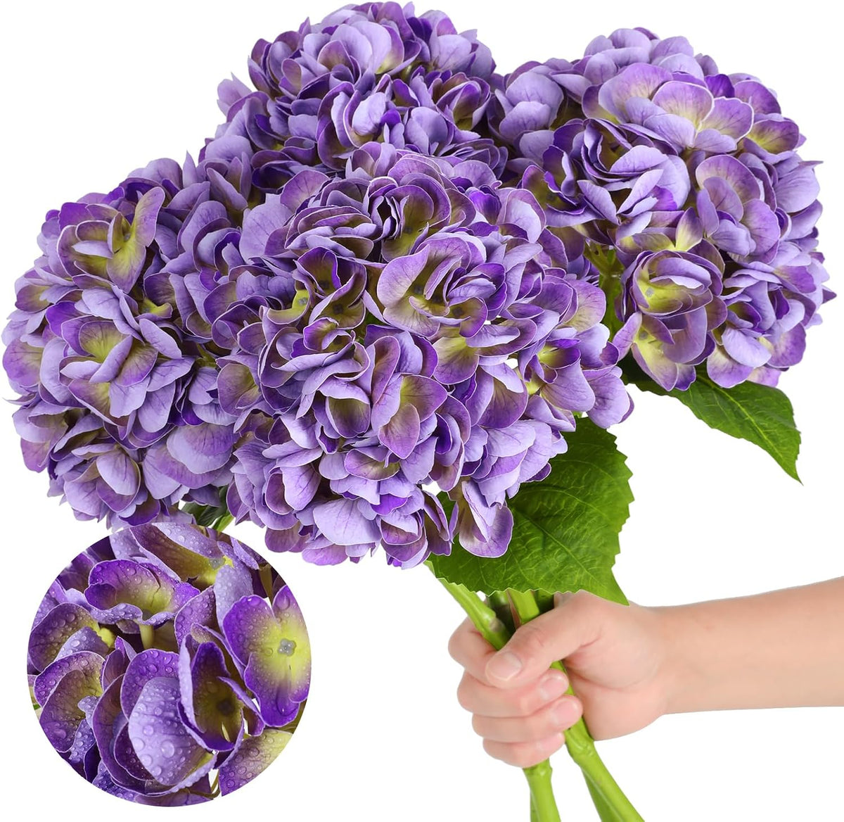 White Hydrangea Artificial Flowers, 22.5In Latex Faux Real Touch Large Hydrangea Flowers with Long Stems & Leaves for Home Office Decor Wedding Party Arrangements(White)