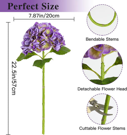 White Hydrangea Artificial Flowers, 22.5In Latex Faux Real Touch Large Hydrangea Flowers with Long Stems & Leaves for Home Office Decor Wedding Party Arrangements(White)