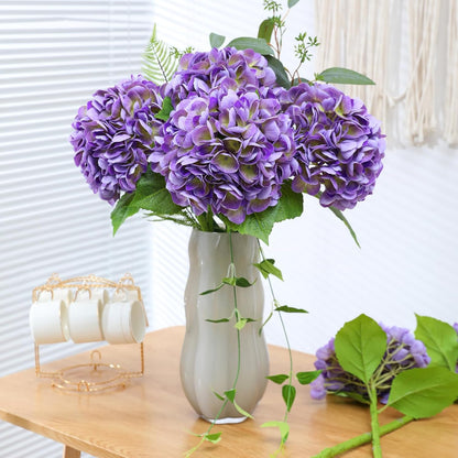 White Hydrangea Artificial Flowers, 22.5In Latex Faux Real Touch Large Hydrangea Flowers with Long Stems & Leaves for Home Office Decor Wedding Party Arrangements(White)