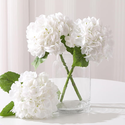 White Hydrangea Artificial Flowers, 22.5In Latex Faux Real Touch Large Hydrangea Flowers with Long Stems & Leaves for Home Office Decor Wedding Party Arrangements(White)