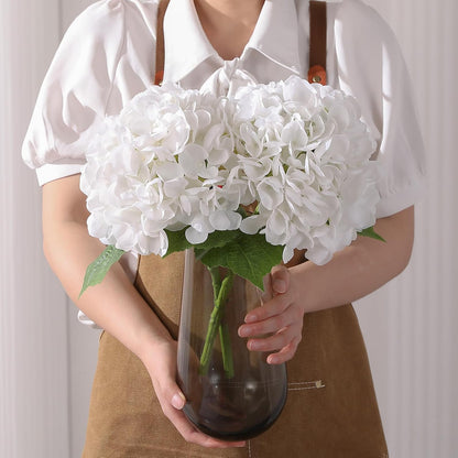 White Hydrangea Artificial Flowers, 22.5In Latex Faux Real Touch Large Hydrangea Flowers with Long Stems & Leaves for Home Office Decor Wedding Party Arrangements(White)