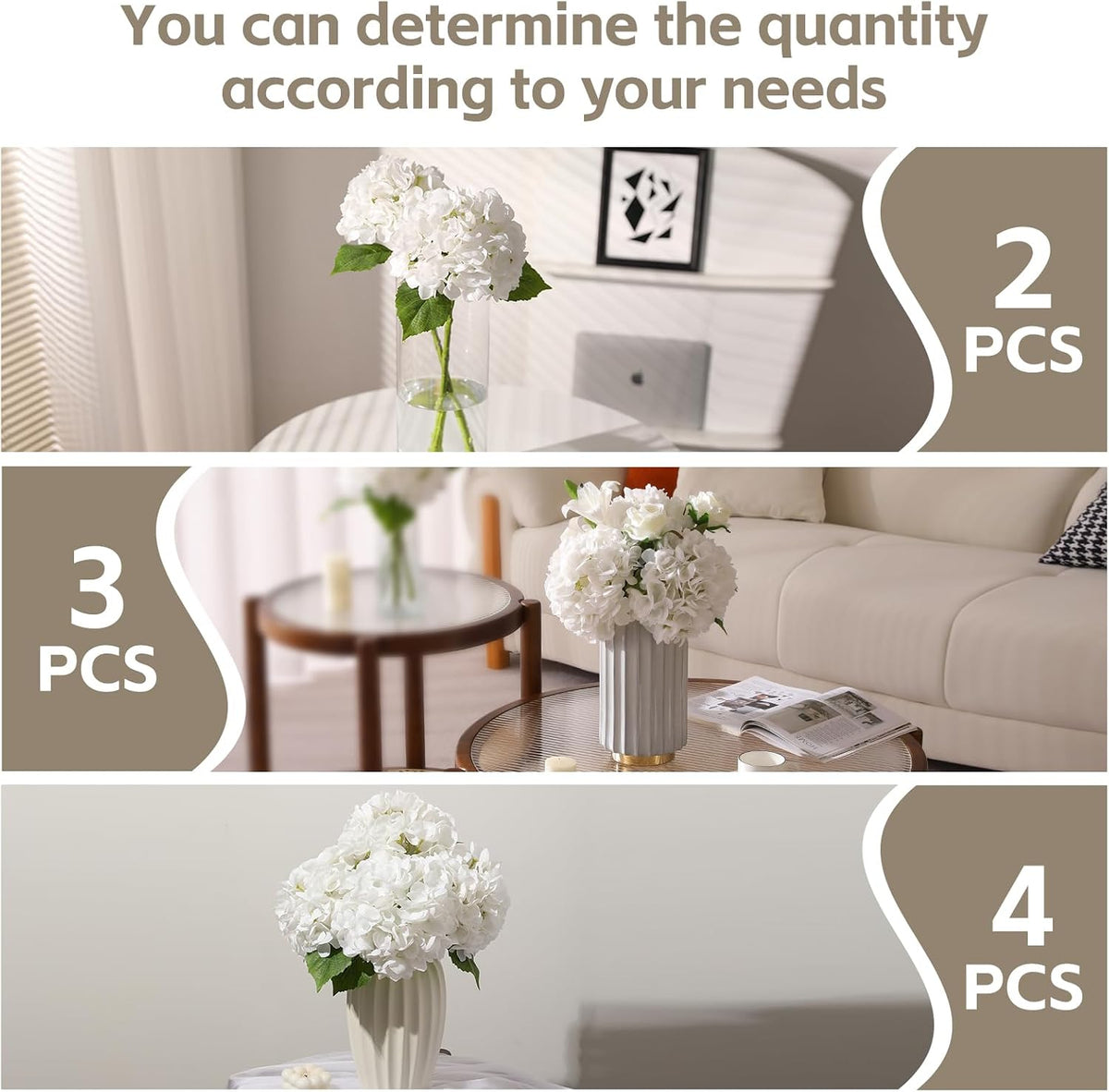 White Hydrangea Artificial Flowers, 22.5In Latex Faux Real Touch Large Hydrangea Flowers with Long Stems & Leaves for Home Office Decor Wedding Party Arrangements(White)