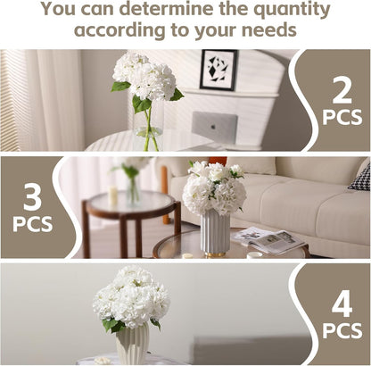 White Hydrangea Artificial Flowers, 22.5In Latex Faux Real Touch Large Hydrangea Flowers with Long Stems & Leaves for Home Office Decor Wedding Party Arrangements(White)