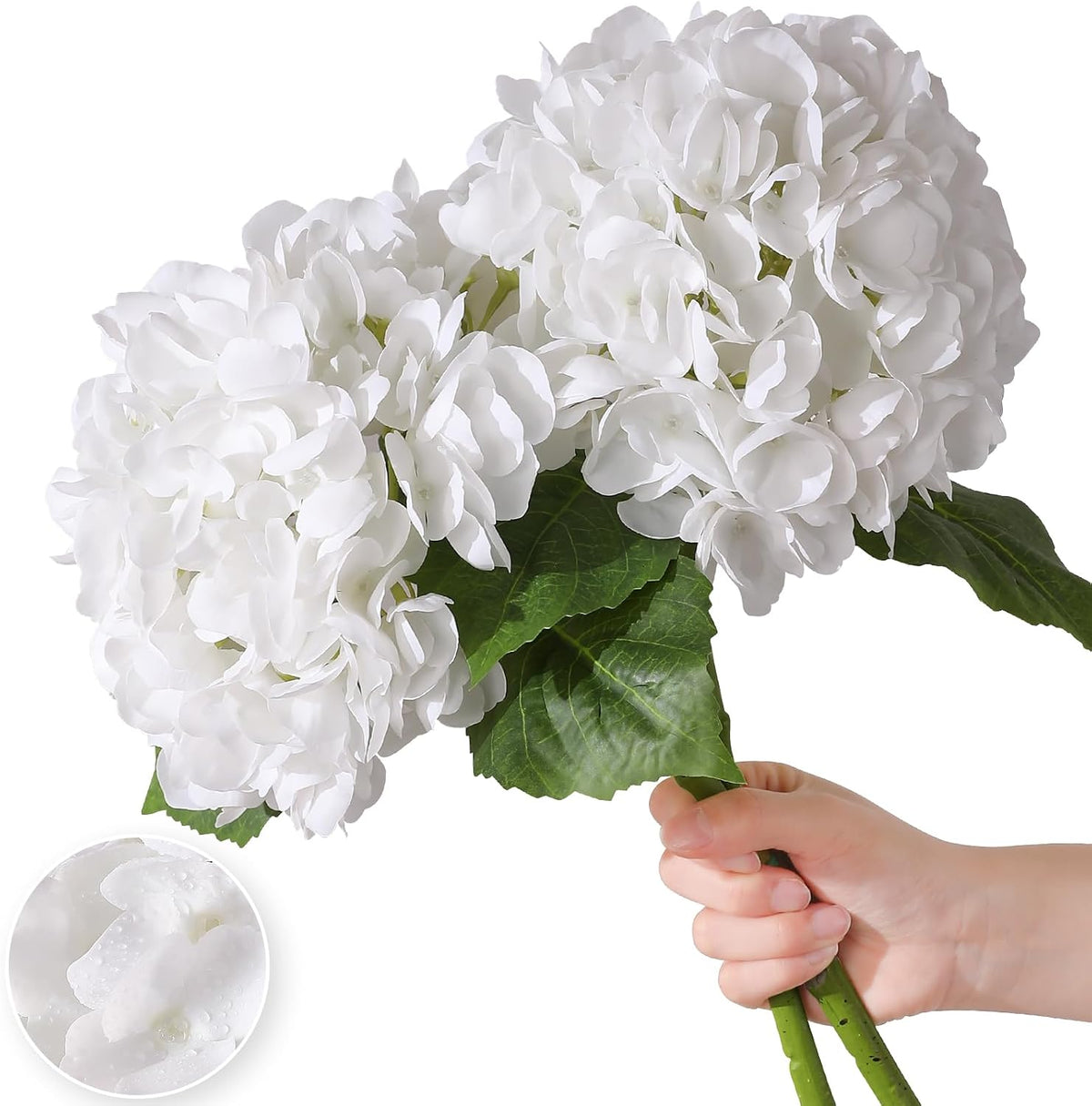 White Hydrangea Artificial Flowers, 22.5In Latex Faux Real Touch Large Hydrangea Flowers with Long Stems & Leaves for Home Office Decor Wedding Party Arrangements(White)