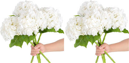 White Hydrangea Artificial Flowers, 22.5In Latex Faux Real Touch Large Hydrangea Flowers with Long Stems & Leaves for Home Office Decor Wedding Party Arrangements(White)
