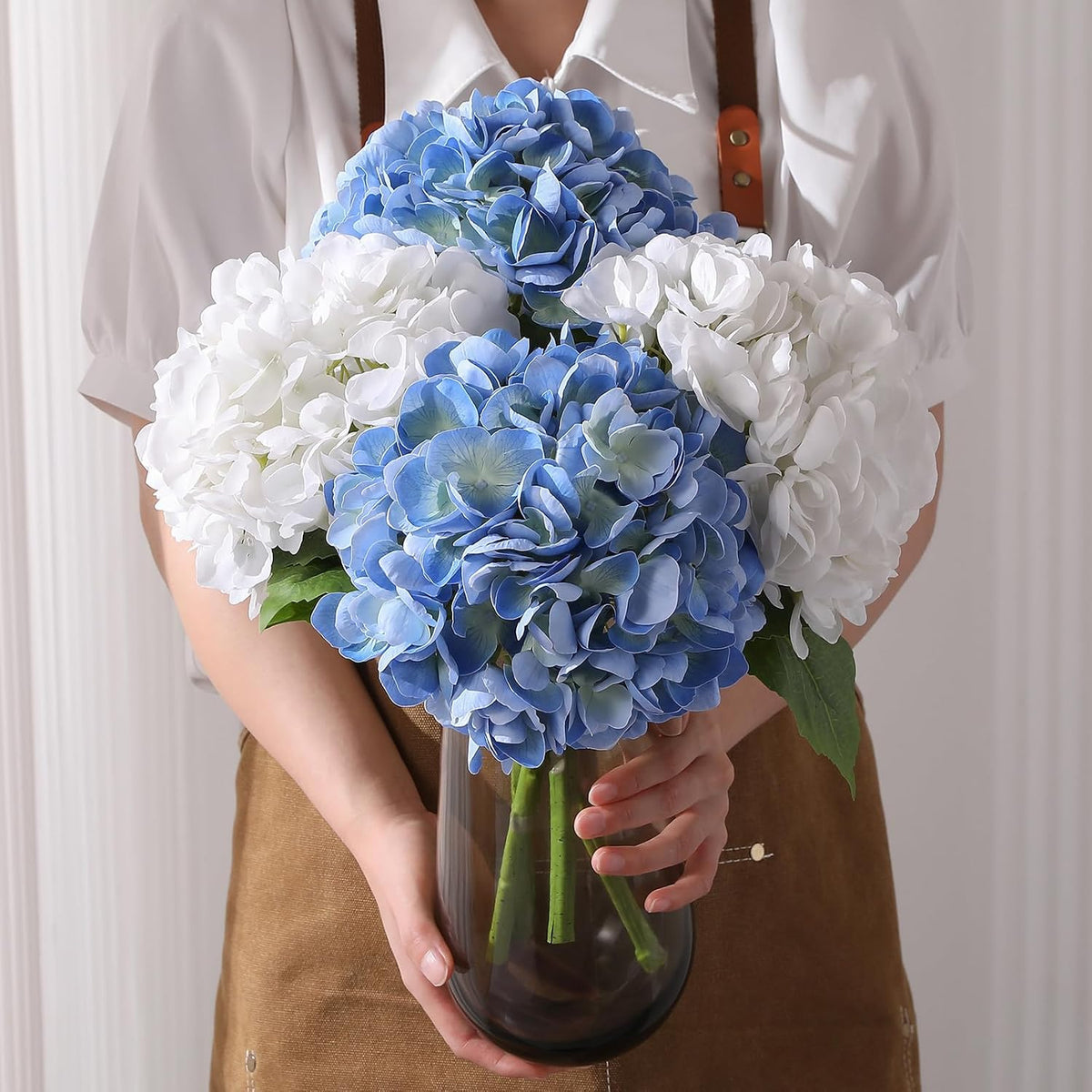 White Hydrangea Artificial Flowers, 22.5In Latex Faux Real Touch Large Hydrangea Flowers with Long Stems & Leaves for Home Office Decor Wedding Party Arrangements(White)