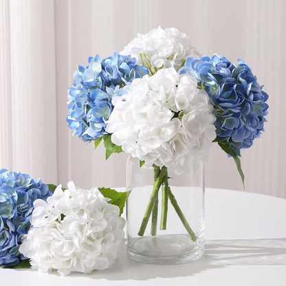 White Hydrangea Artificial Flowers, 22.5In Latex Faux Real Touch Large Hydrangea Flowers with Long Stems & Leaves for Home Office Decor Wedding Party Arrangements(White)