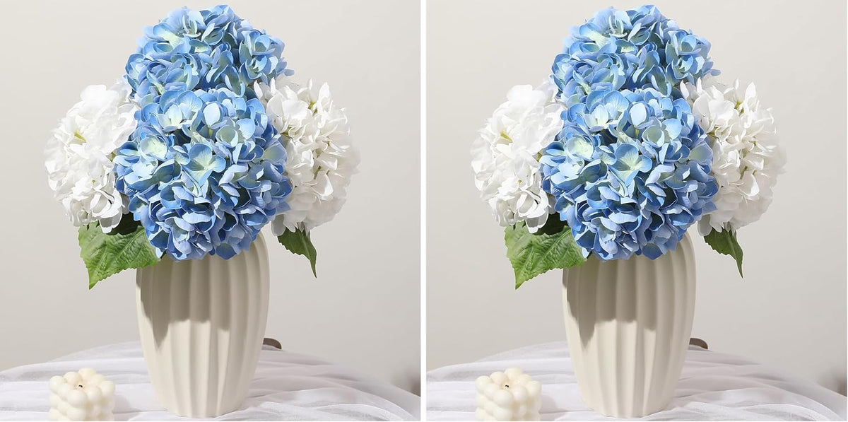 White Hydrangea Artificial Flowers, 22.5In Latex Faux Real Touch Large Hydrangea Flowers with Long Stems & Leaves for Home Office Decor Wedding Party Arrangements(White)