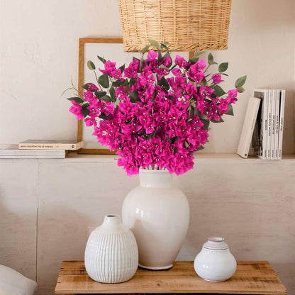 10PCS Artificial Flowers Bougainvillea Vines 29.50" Silk Bougainvillea Branches Deep Pink Faux Bougainvillea Long Stem Fake Flowers for Home Garden DIY Decor Wedding Centerpieces (Deep Pink)