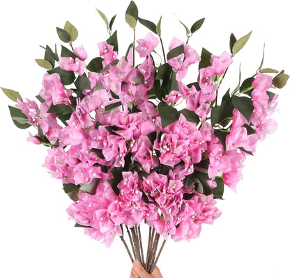 10PCS Artificial Flowers Bougainvillea Vines 29.50" Silk Bougainvillea Branches Deep Pink Faux Bougainvillea Long Stem Fake Flowers for Home Garden DIY Decor Wedding Centerpieces (Deep Pink)
