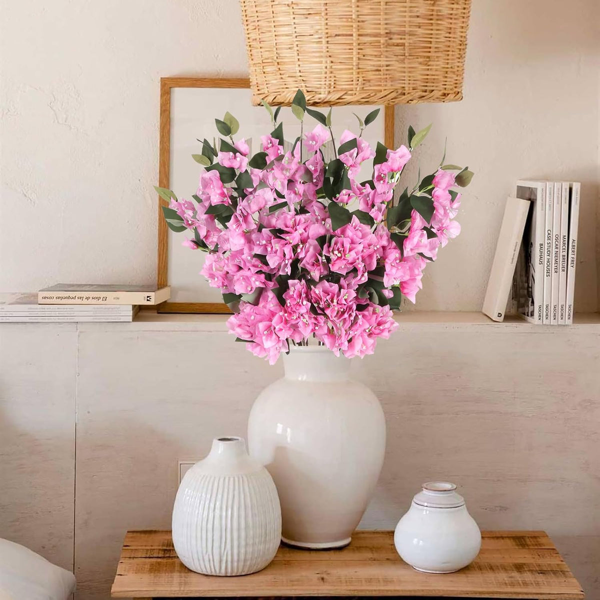 10PCS Artificial Flowers Bougainvillea Vines 29.50" Silk Bougainvillea Branches Deep Pink Faux Bougainvillea Long Stem Fake Flowers for Home Garden DIY Decor Wedding Centerpieces (Deep Pink)