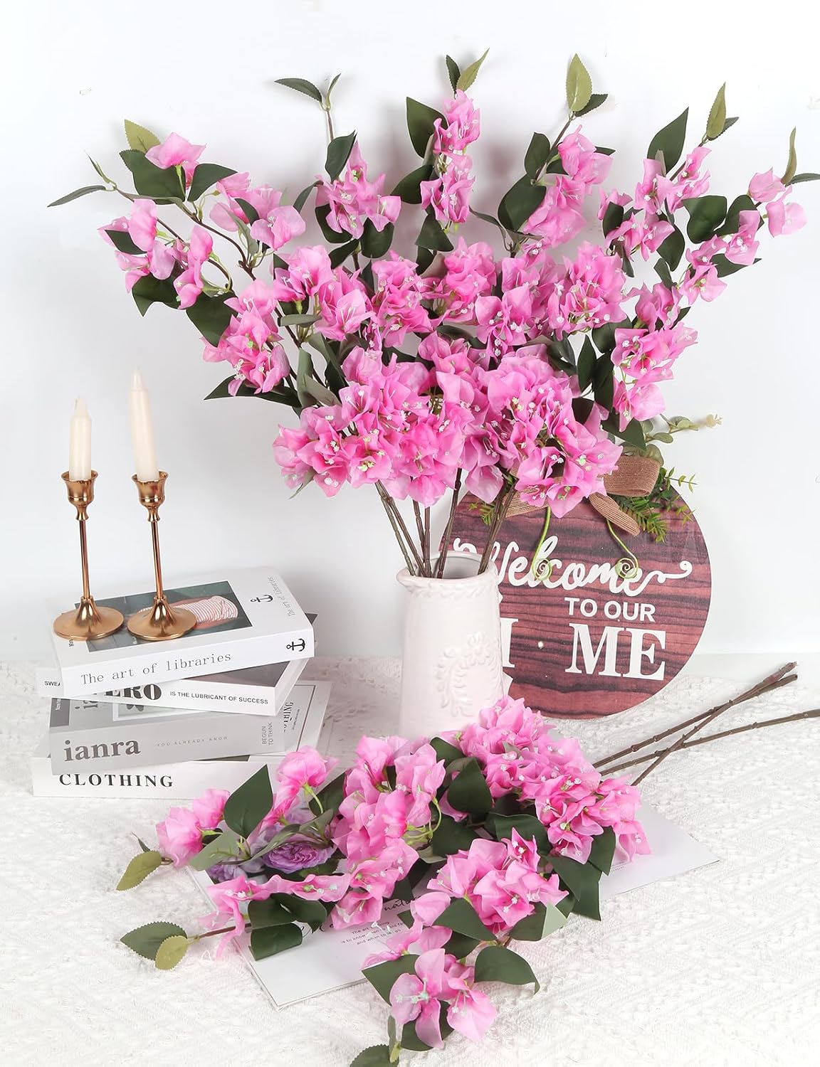 10PCS Artificial Flowers Bougainvillea Vines 29.50" Silk Bougainvillea Branches Deep Pink Faux Bougainvillea Long Stem Fake Flowers for Home Garden DIY Decor Wedding Centerpieces (Deep Pink)