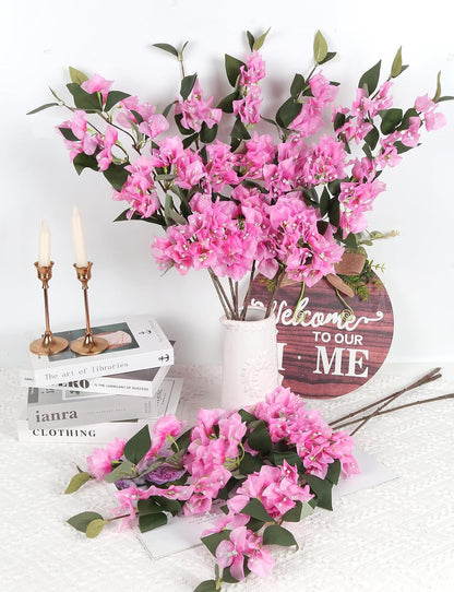 10PCS Artificial Flowers Bougainvillea Vines 29.50" Silk Bougainvillea Branches Deep Pink Faux Bougainvillea Long Stem Fake Flowers for Home Garden DIY Decor Wedding Centerpieces (Deep Pink)