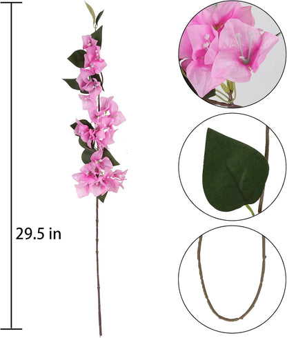 10PCS Artificial Flowers Bougainvillea Vines 29.50" Silk Bougainvillea Branches Deep Pink Faux Bougainvillea Long Stem Fake Flowers for Home Garden DIY Decor Wedding Centerpieces (Deep Pink)