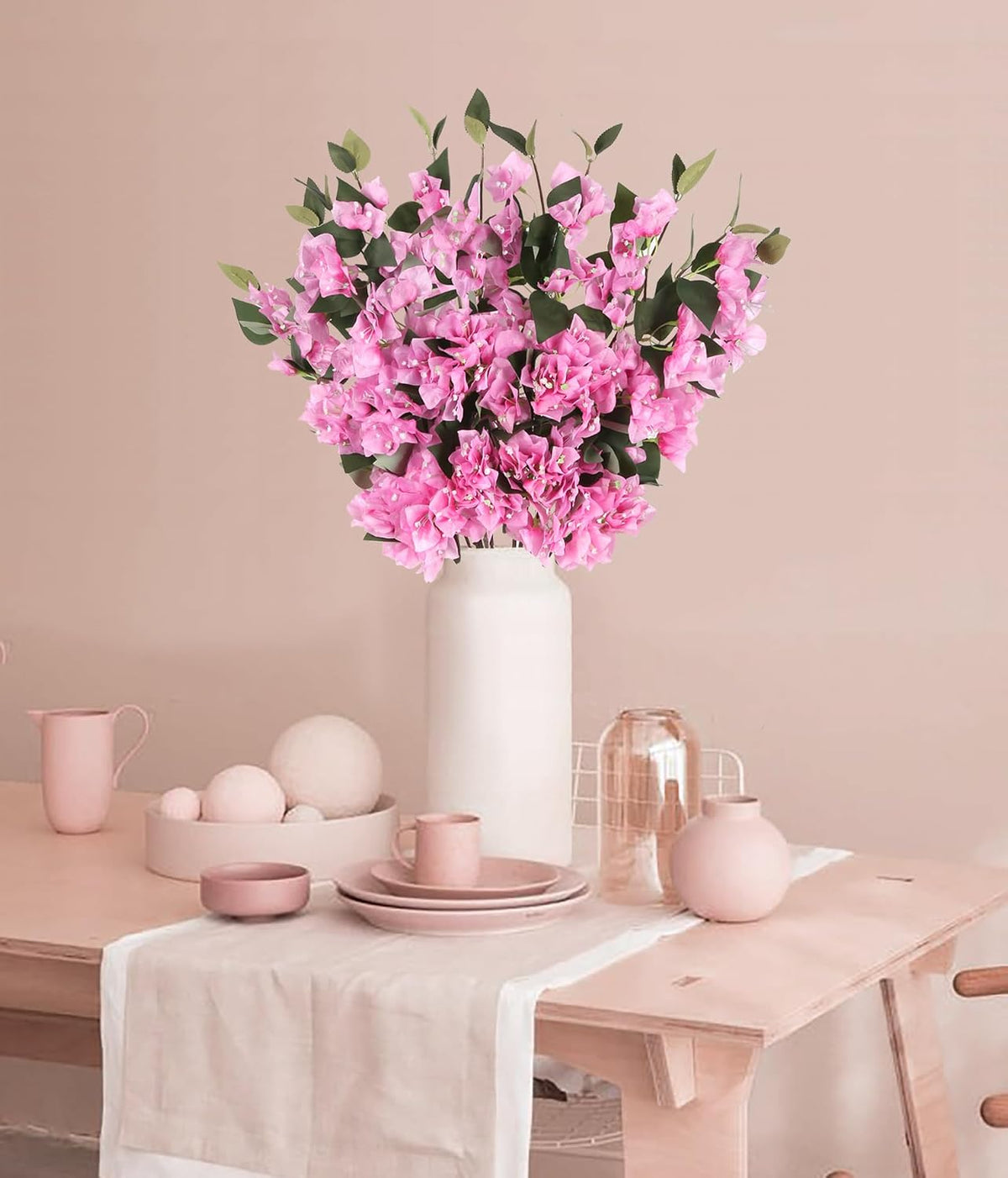 10PCS Artificial Flowers Bougainvillea Vines 29.50" Silk Bougainvillea Branches Deep Pink Faux Bougainvillea Long Stem Fake Flowers for Home Garden DIY Decor Wedding Centerpieces (Deep Pink)