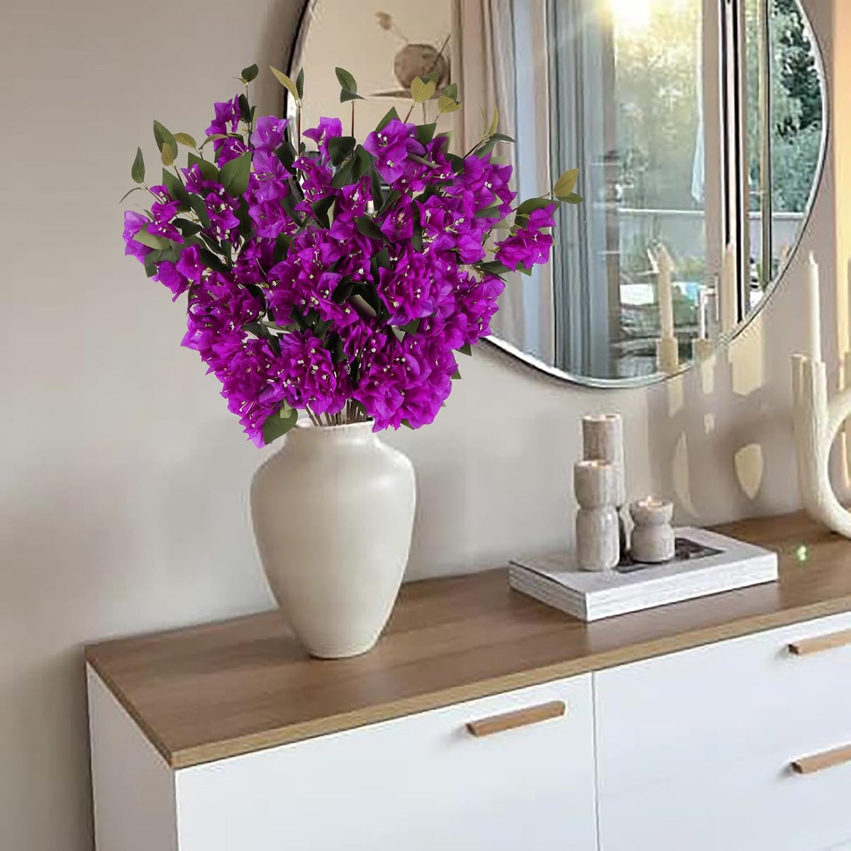 10PCS Artificial Flowers Bougainvillea Vines 29.50" Silk Bougainvillea Branches Deep Pink Faux Bougainvillea Long Stem Fake Flowers for Home Garden DIY Decor Wedding Centerpieces (Deep Pink)