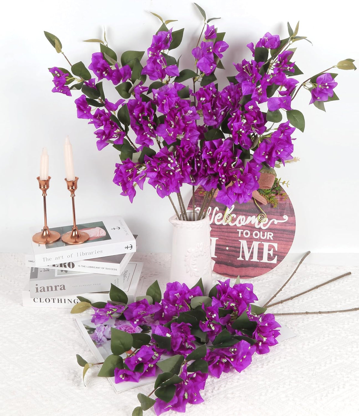 10PCS Artificial Flowers Bougainvillea Vines 29.50" Silk Bougainvillea Branches Deep Pink Faux Bougainvillea Long Stem Fake Flowers for Home Garden DIY Decor Wedding Centerpieces (Deep Pink)